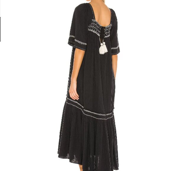 Size Medium Free People I'm The One embroidered black gauze maxi dress - Picture 12 of 16